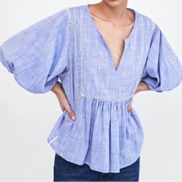 Zara Tops - Zara Boho Puff Sleeve Top Size XS